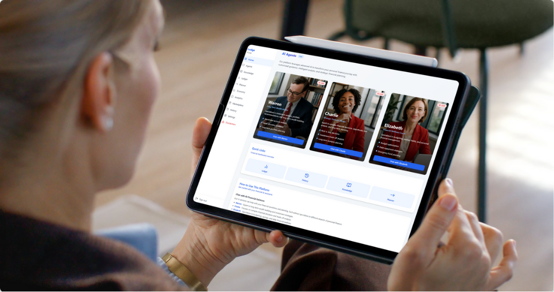Woman using Warren on a tablet