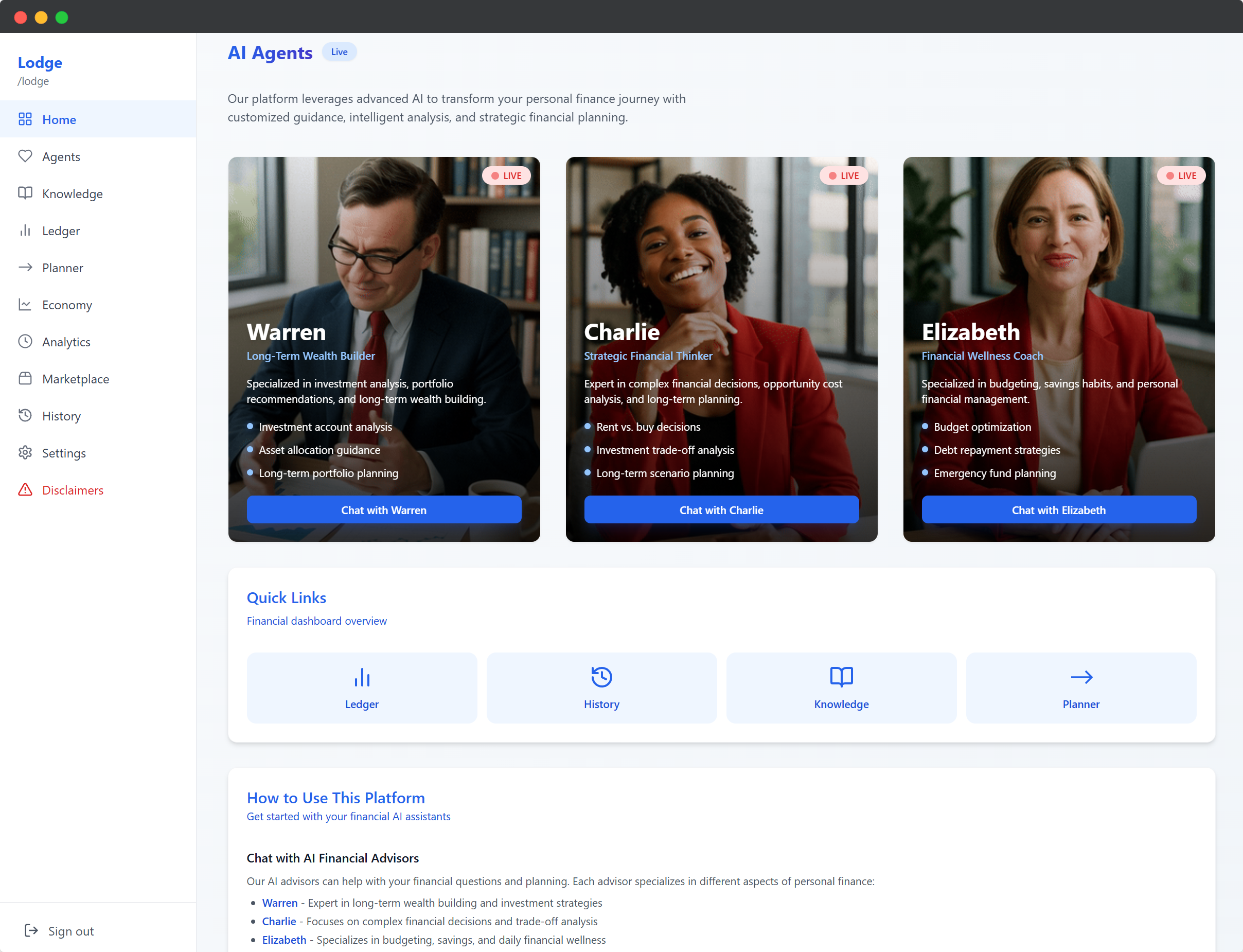 Warren dashboard interface